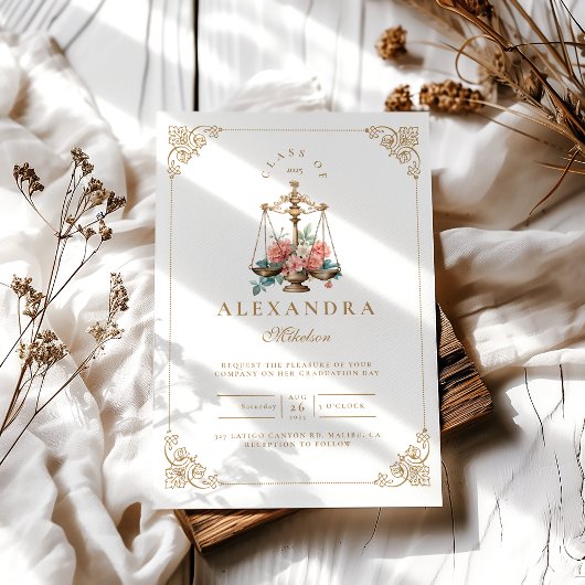 Blush Pink Floral Law School Afstuderen Kaart