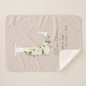 Blush Pink Floral Letter L Baby Script Birth Stats Sherpa Deken (Voorkant (horizontaal))