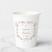 Blush Pink Floral Lijst doop Papieren Bekers (Achterkant)
