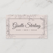 Blush Pink Floral Line Art Elegant Script Visitekaartje (Voorkant)