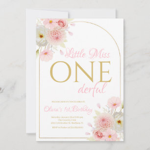 Blush Pink Floral Little Miss Onederful Verjaardag Kaart