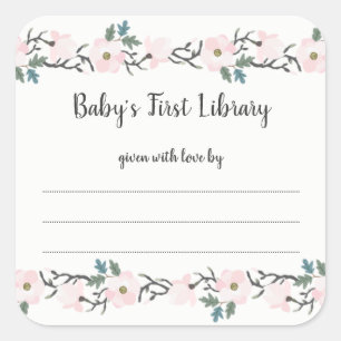 Blush Pink Floral meisje baby shower boekenplaat Vierkante Sticker