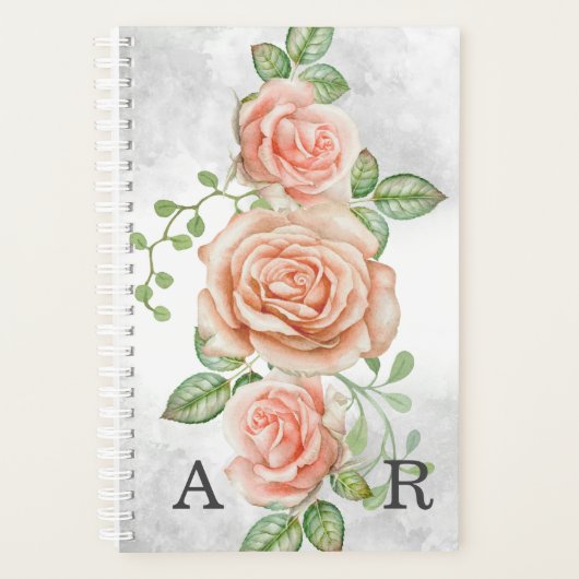 Blush Pink Floral met gepersonaliseerd Monogram Planner (Voorkant)
