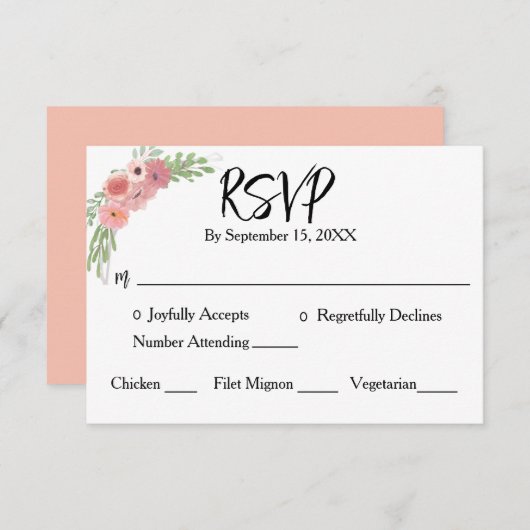 Blush Pink Floral Modern Script Weddenschap RSVP Kaartje (Voorkant / Achterkant)
