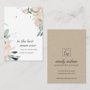BLUSH PINK FLORAL MOM GIFT KETTING EARRING CARD PLAATSKAARTJE
