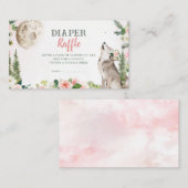 Blush Pink Floral Moon Forest Wolf Diaper Raffle Informatiekaartje (Voorkant / Achterkant)