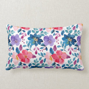 Blush Pink Floral Navy Blue Waterverf Kussen