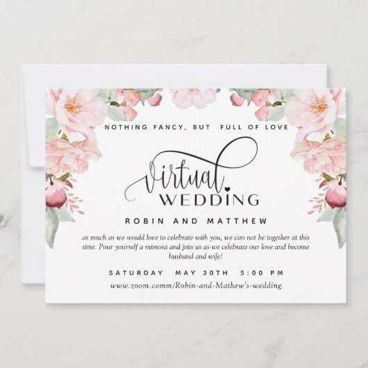 Blush Pink Floral Online Virtual Wedding Kaart (Voorkant)
