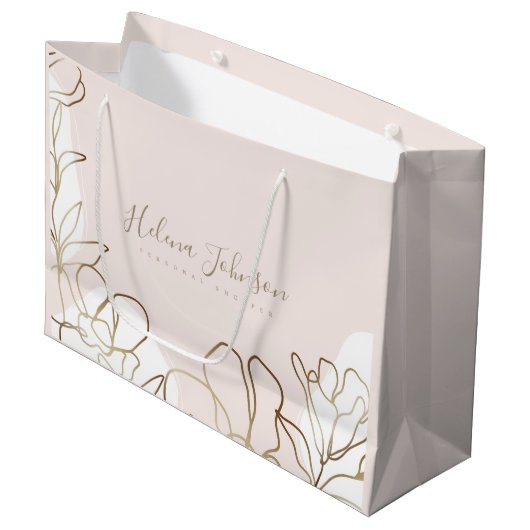Blush Pink Floral Paper Bag  Groot Cadeauzakje (Voorkant Gekanteld)