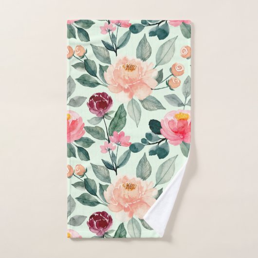 Blush Pink Floral Pattern Mint Bad Handdoek (Handdoek)