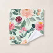 Blush Pink Floral Pattern Mint Bad Handdoek (Wasdoekje)