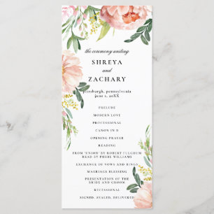 Blush Pink Floral Peony huwelijksceremonie program Programma