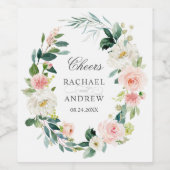 Blush Pink Floral Personalized Weddenschap Wijn Etiket (Enkel label)