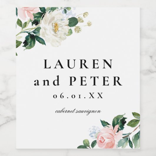 Blush Pink Floral Personalized Weddenschap Wijn Etiket (Enkel label)