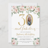Blush Pink Floral Photo 30th Birthday Invitation (Devant)