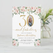 Blush Pink Floral Photo 30th Birthday Invitation (Debout devant)