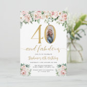 Blush Pink Floral Photo 40th Birthday Invitation (Debout devant)