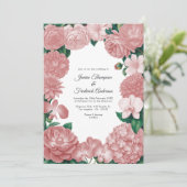 Blush Pink Floral Photo and QR Code Wedding Kaart (Staand voorkant)