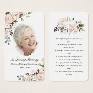 Blush Pink Floral Photo Funeral Prayer Card Visitekaartje