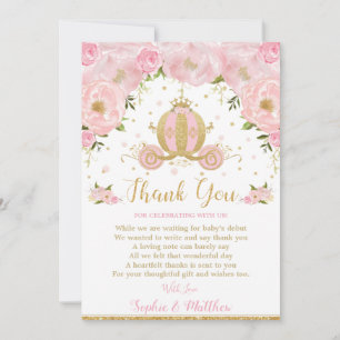 Blush Pink Floral Princess Baby shower Carriage Bedankkaart