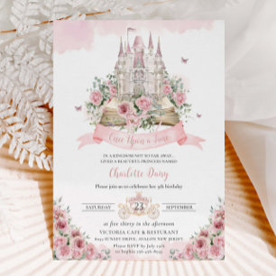 Blush Pink Floral Princess Castle Storybook Kaart