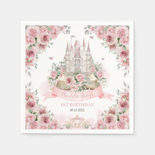 Blush Pink Floral Princess Castle Verhalenboek Servet