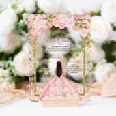Blush Pink Floral Prinses Gouden Boog Quinceanera Acryl Uitnodigingen