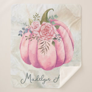 Blush Pink Floral Pumpkin Name Girls Room Sherpa Deken