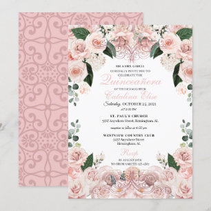 Blush Pink Floral Quinceanera Birthday Uitnodiging