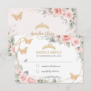 Blush Pink Floral Quinceañera Butterflies Antwoord
