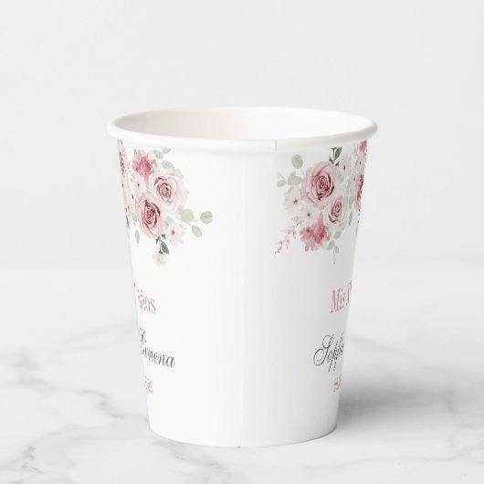 Blush Pink Floral Quinceañera Papieren Bekers (Rechts)