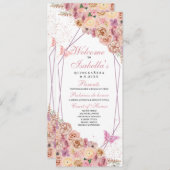 Blush Pink Floral Quinceanera Programme Kaart (Voorkant / Achterkant)