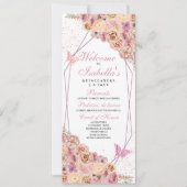 Blush Pink Floral Quinceanera Programme Kaart (Voorkant)