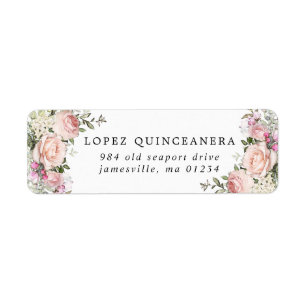 Blush Pink Floral Quinceanera Return Address Etiket