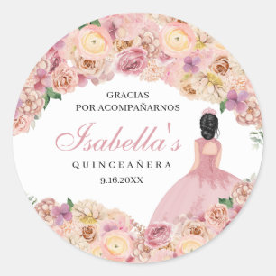Blush Pink Floral Quinceanera Ronde Sticker