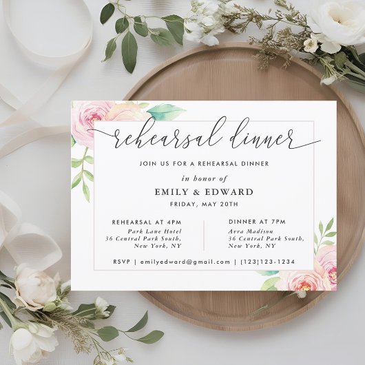 Blush Pink Floral Rehearsal Dinner Kaart