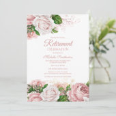 Blush Pink  Floral Retirement Party Kaart (Staand voorkant)