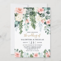 Blush Pink Floral Roos Garden Waterverf Weddenscha
