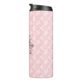 Blush Pink Floral Roos Pattern Monogrammed Thermosbeker (Geroteerd rechts)