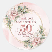 Blush Pink Floral Rose Gold 50th Birthday Stickers (Devant)