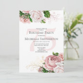 Blush Pink Floral Rozen White 75th Birthday Kaart (Staand voorkant)