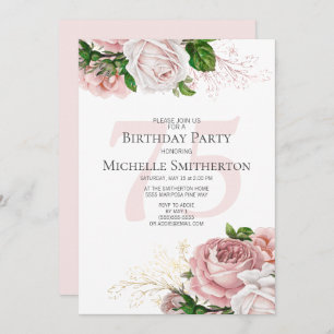 Blush Pink Floral Rozen White 75th Birthday Kaart