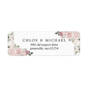 Blush Pink Floral Rustic Wedding Return Address Etiket