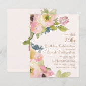 Blush Pink Floral Sage Green Leaves 75th Birthday Kaart (Voorkant / Achterkant)