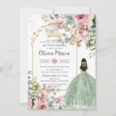 Blush Pink Floral Sage Green Quinceañera Sweet 16 Kaart (Voorkant)