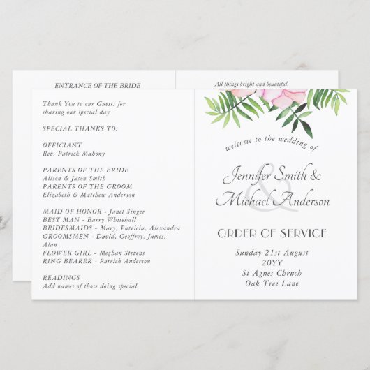 Blush Pink Floral Sage Leaves Budget Weddenschap (Voorkant / Achterkant)