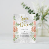 Blush Pink Floral Save the Date (Staand voorkant)