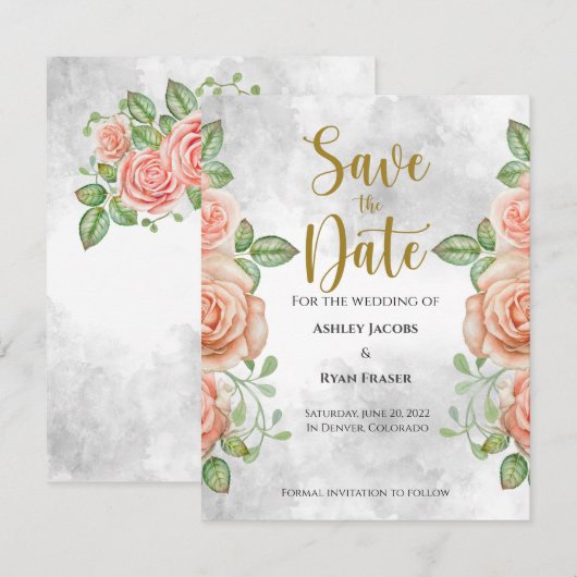 Blush Pink Floral Save the Date (Voorkant / Achterkant)