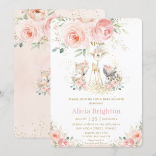 Blush Pink Floral Schattige Woodland Girly Baby sh Kaart