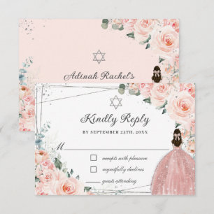 Blush Pink Floral Silver Bat Mitzvah Girl Dress RSVP Kaartje